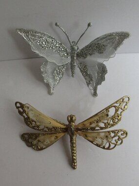Butterfly & Dragonfly Clip On Christmas Ornaments Glitter,Sequins, Mesh Wings